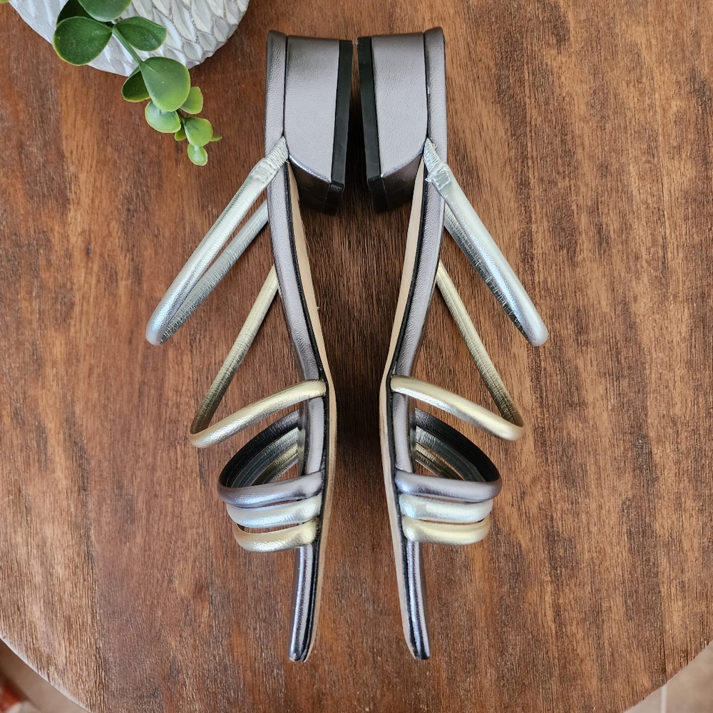 M. Gemi Square Toe Metallic Slide Sandals Size IT 37/US 7 - Picture 5 of 16
